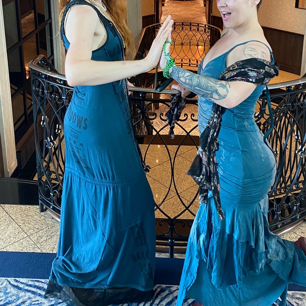 Salvage Med Blue Ruched Tiered Sundress